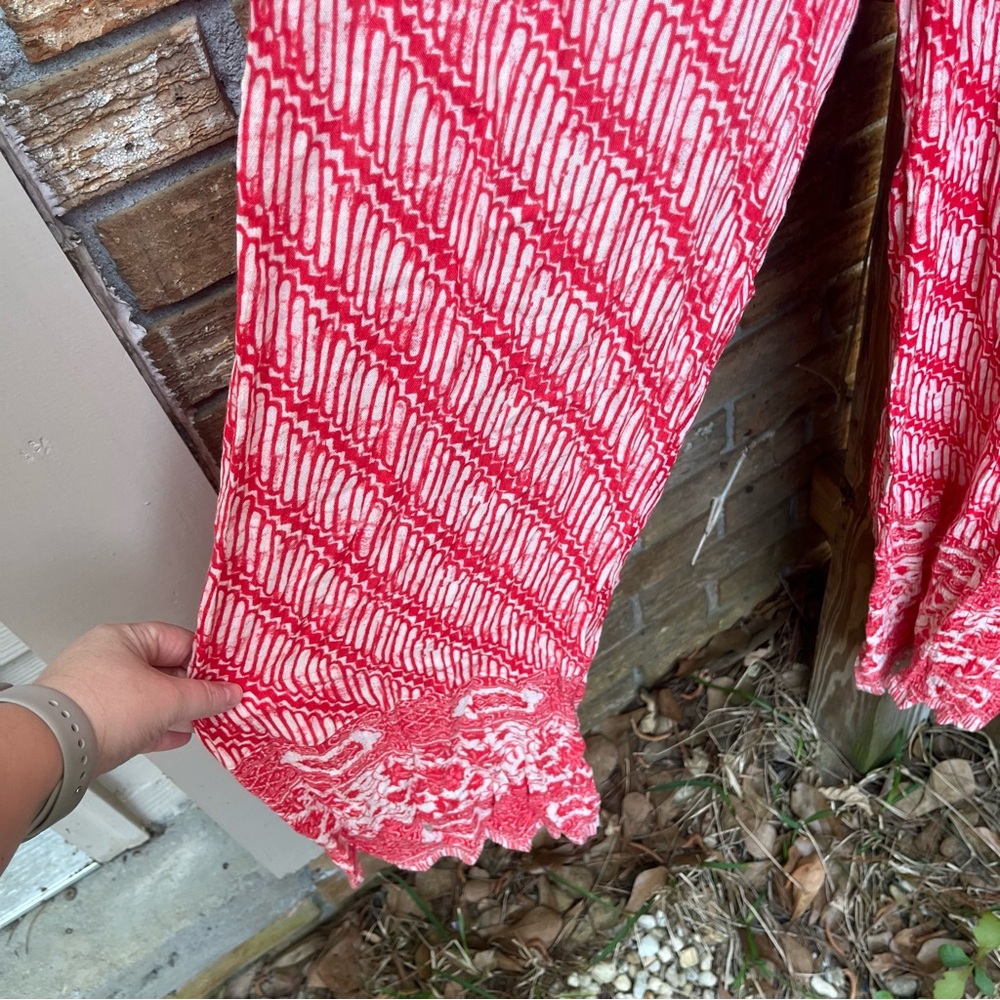 Free People Red Patterned Strapless Jumpsuit - image 2